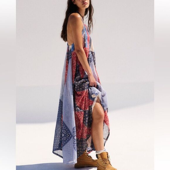Free People We the Free Heritage Patchwork Maxi Dress in Americana Combo - Picture 1 of 13